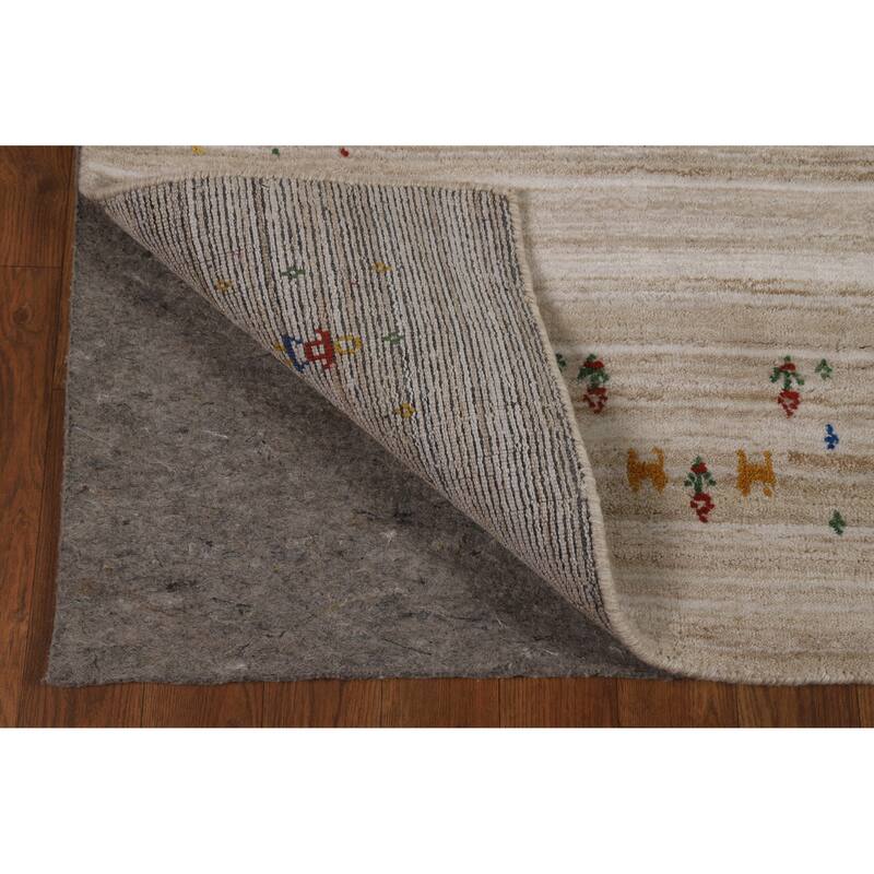 Striped Camel Gabbeh Indian Runner Rug Hand-Knotted Wool Carpet - 3'1" x 9'6"