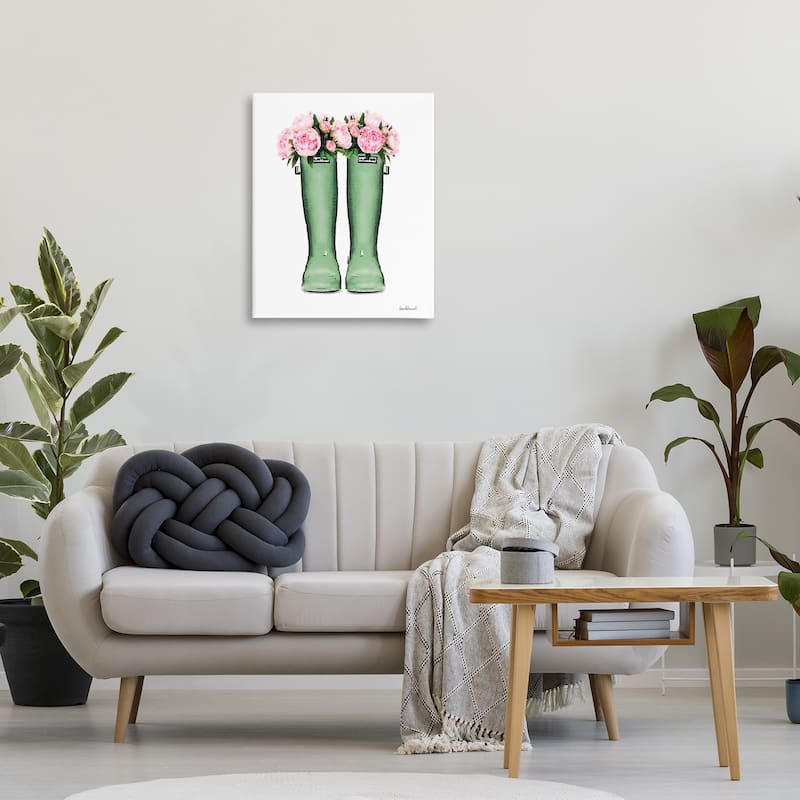Stupell Country Boots with Peonies Canvas Wall Art Design By Amanda Greenwood