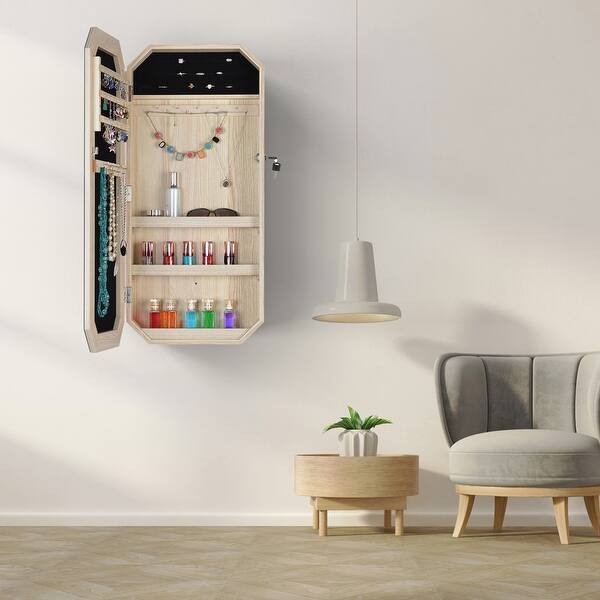 31''H Octagon Full Mirror Storage Jewelry Armoire Bed Bath