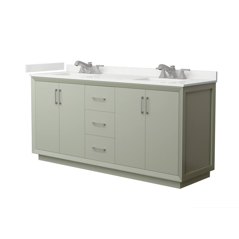 Wyndham Collection WCF414172D-QTZ-US3MXX Strada 72" Free Standing - Light Green / White Quartz Top / Brushed Nickel
