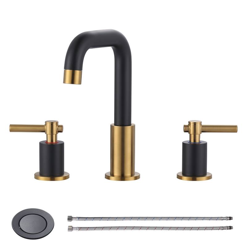 WOWOW 8 in. Widespread Double Handle Bathroom Faucet - Gold and Black