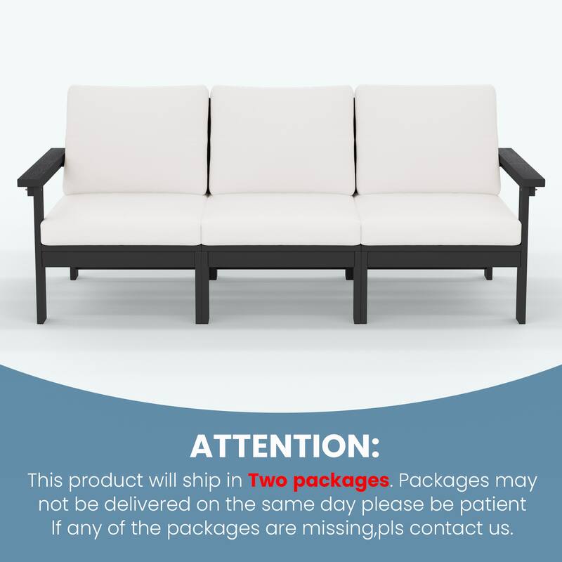 Outdoor Patio HDPE 3-Seat Sofa, 3 Removable Cushions Included