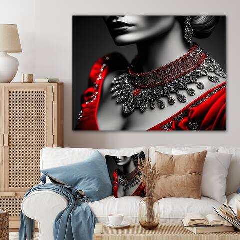 Designart "Portrait Of A Red Ruby Glamourous Lady" Fashion Canvas Wall Art