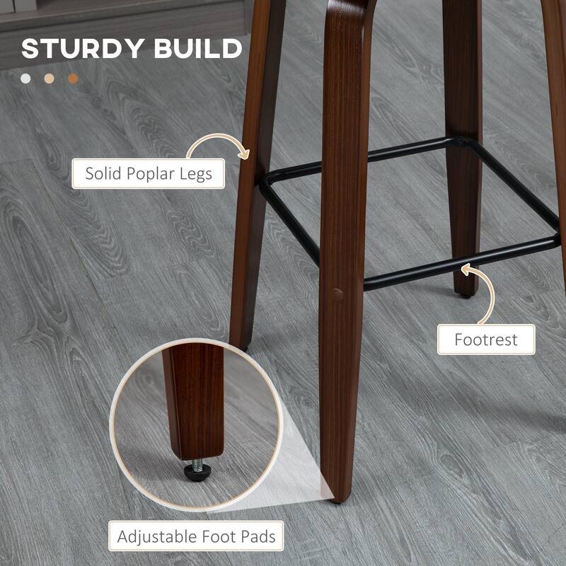 HOMCOM Counter Height Bar Stools Set of 2 PU Leather Swivel Barstools with Footrest and Tufted Back