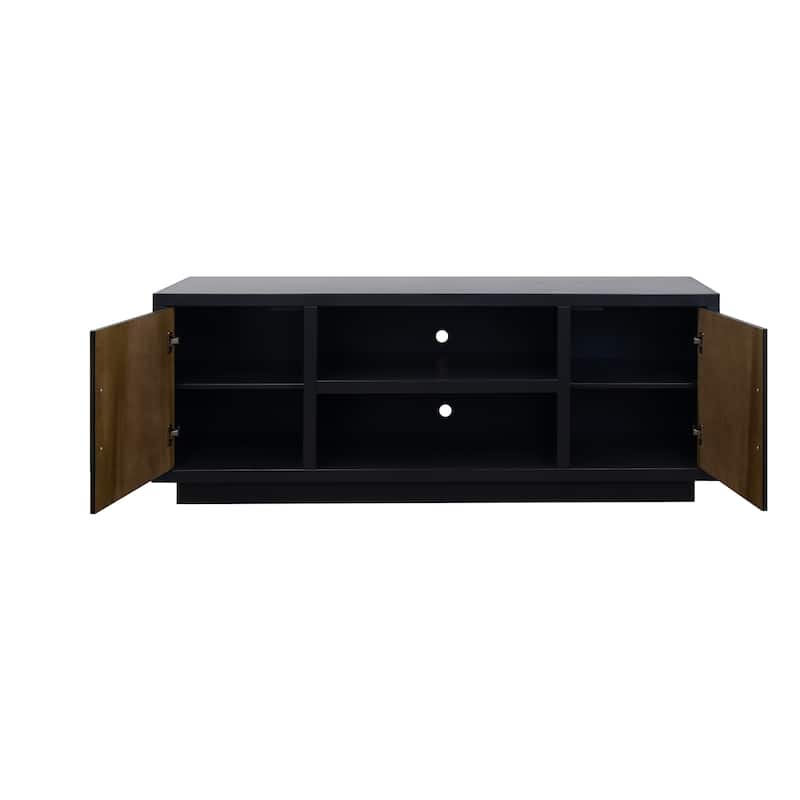 Aria 66 inch TV Stand for TVs up to 80 inches, No Assembly Required, Black and Walnut Finish - Black + Dark Walnut