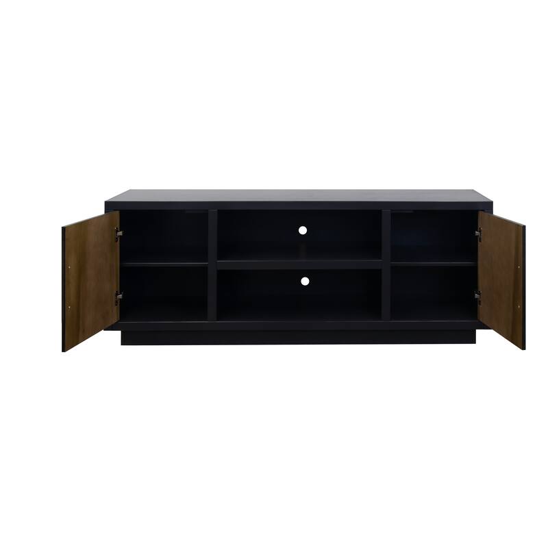 Bridgevine Home Aria 66 inch TV Stand for TVs up to 80 inches, No Assembly Required, Black and Walnut Finish