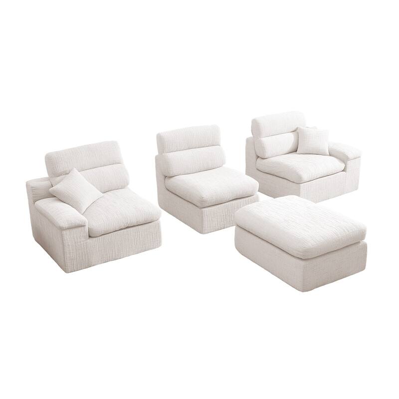 111" L-Shaped Slub Chenille Sofa with High Backrest, No Assembly Required