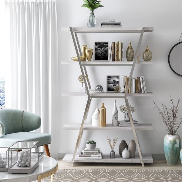 Shop Silver Orchid Epstewin Metal Frame 4 Shelf Bookcase Room Divider Overstock 25716871