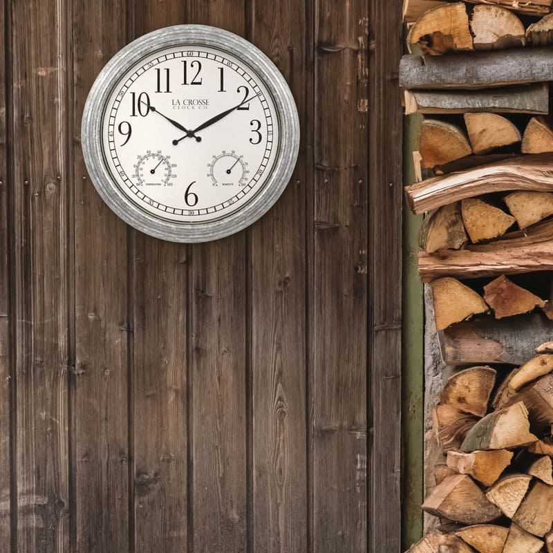 La Crosse Clock 433-3236 14" Silas In/Out Galvanized Quartz Wall Clock