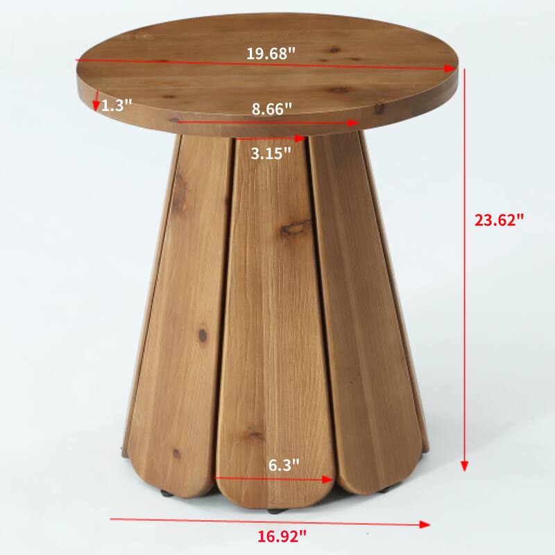 20 Inch Solid Wood End Table for Living Room, Round Side Table for Bedroom