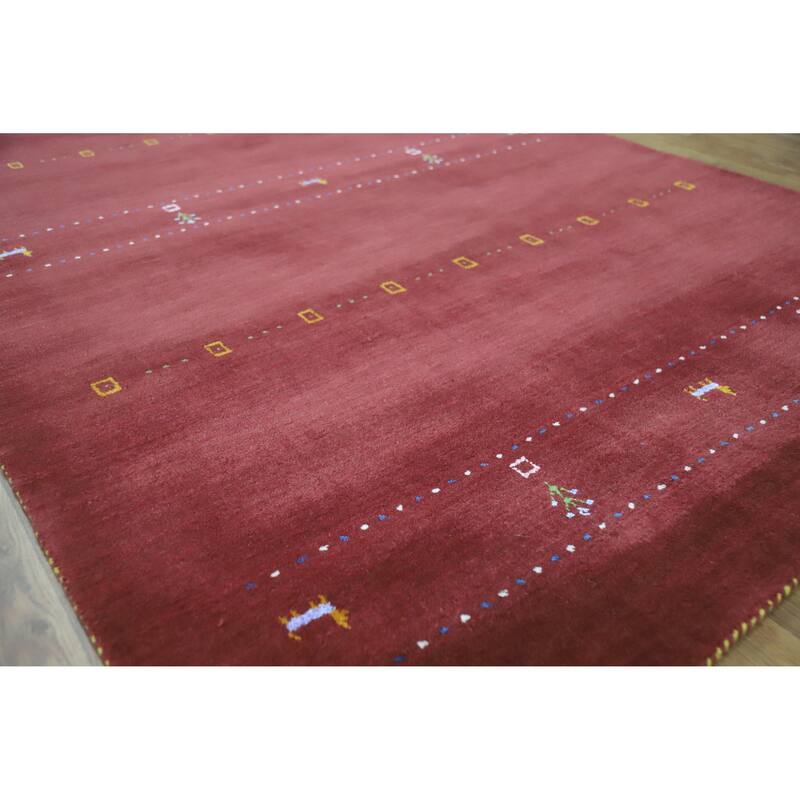 Hand Knotted Oriental 100% Wool Carpet Tribal Animal Pictorial Red Gabbeh Area Rug - 7' 8'' X 4' 11''