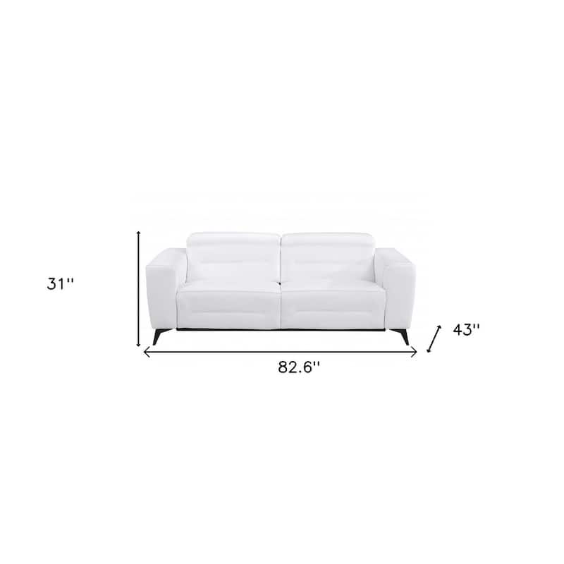 HomeRoots 83" White Italian Leather USB Sofa With Silver Legs - 266.76