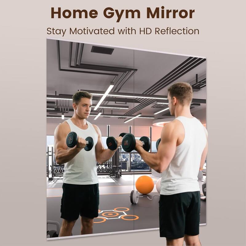 Full Length Tempered Glass Mirror - Rectangular Wall Mirror for Yoga, Gym & Dance Studio(Set of 2/3)