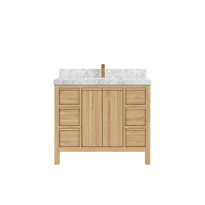 Willow Collections 42 in. W x 22 in. D Elizabeth Solid Teak Single Sink Bathroom Vanity with Countertop - 2" Carrara Marble - Light Natural Teak