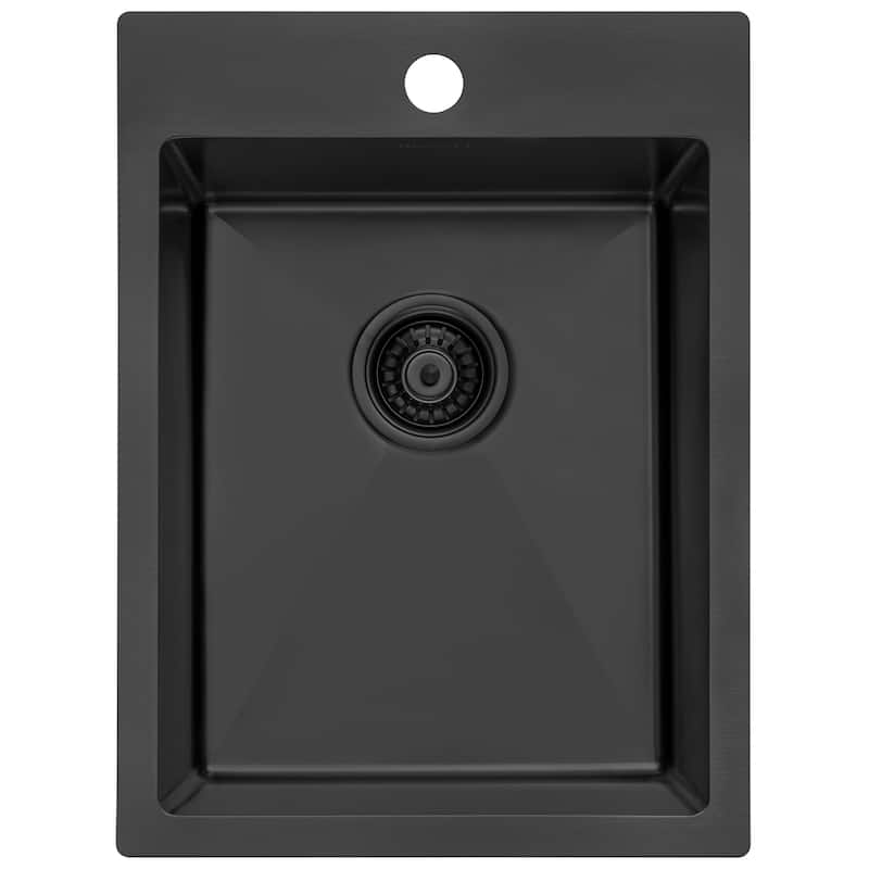 Ruvati 15 inch Gunmetal Black Stainless Steel Drop-in Topmount Bar Prep Sink Single Bowl - RVH8115BL