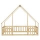 preview thumbnail 13 of 25, Twin Size Wood House-Shaped Floor Bed with Fence and Guardrails, Grey