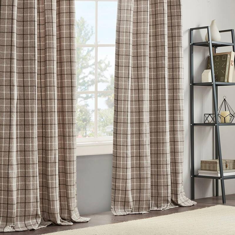 Plaid Rod Pocket and Back Tab Curtain Panel with Fleece Lining