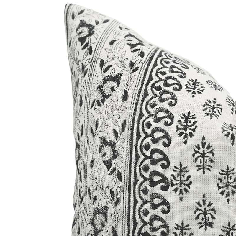 Linen Farmhouse Block print pillow Cover Flower Buta