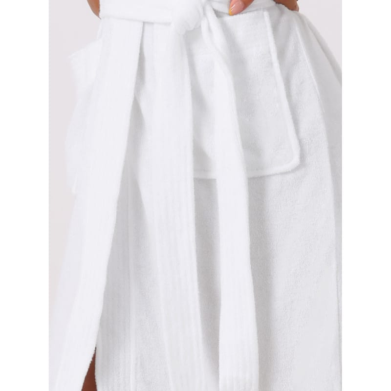 Womens Towel Robe Short Sleeve Toweling Self Tie Loose Bathrobe for After Shower with Pocket