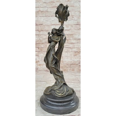 Hand Made Wood Nymph Bronze Candleholder Sculpture Hot Cast Marble Base Figure