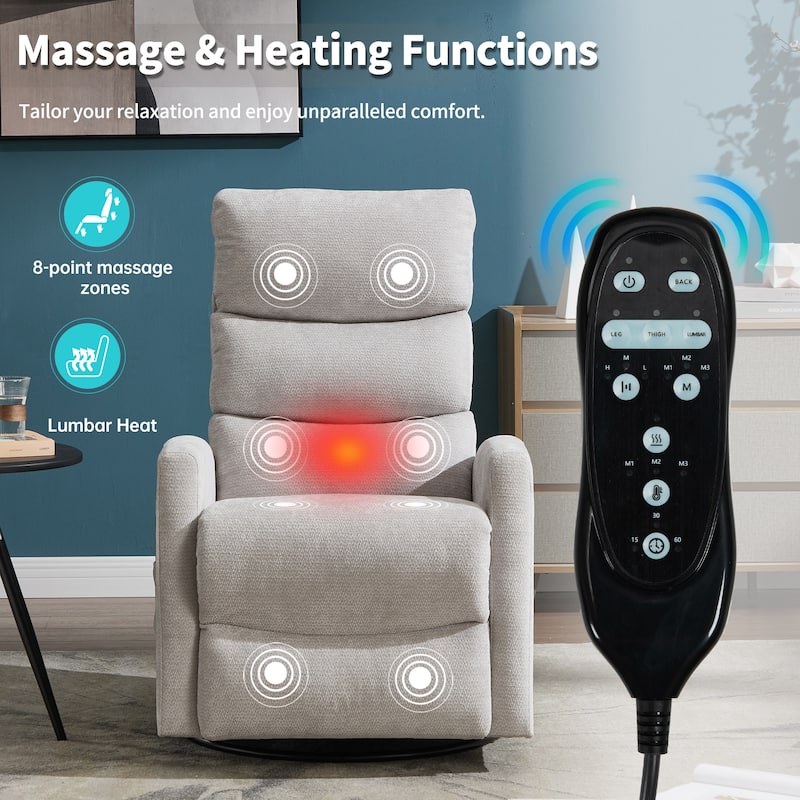 360° Swivel Rocking Recliner with Heat & Massage in Chenille Fabric