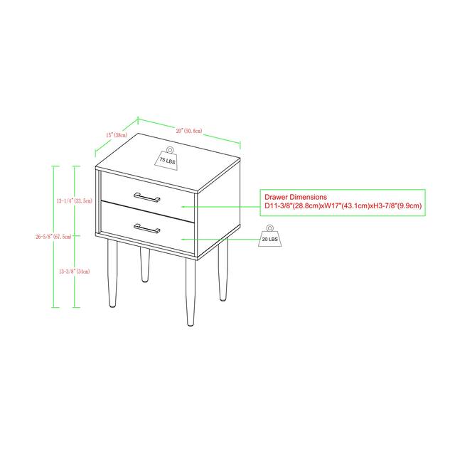 Middlebrook Notto Mid-Century 2-Drawer Nightstand