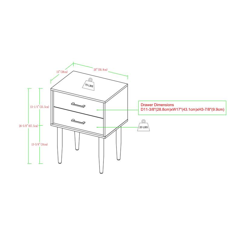 Middlebrook Notto Mid-Century 2-Drawer Nightstand
