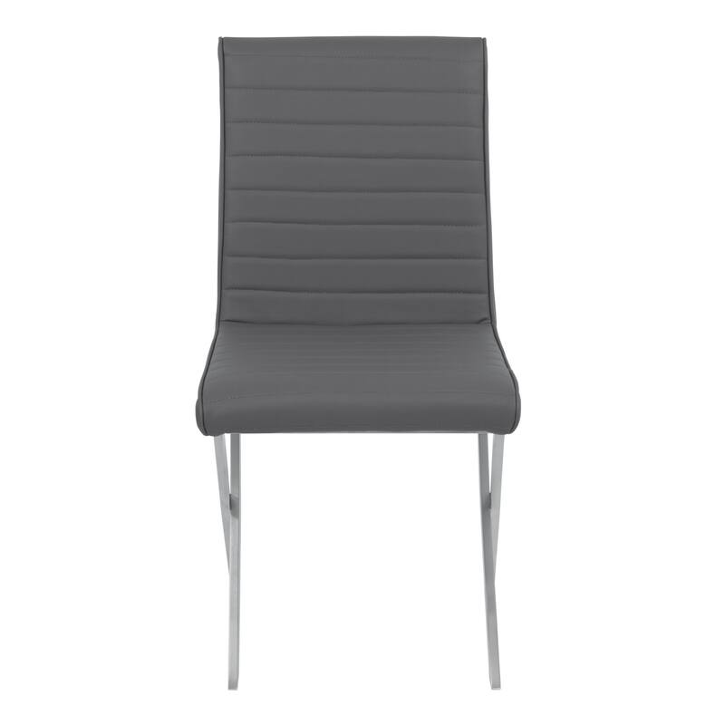 Leatherette Dining Chair with X shaped Metal Legs, Set of 2,Gray and Silver