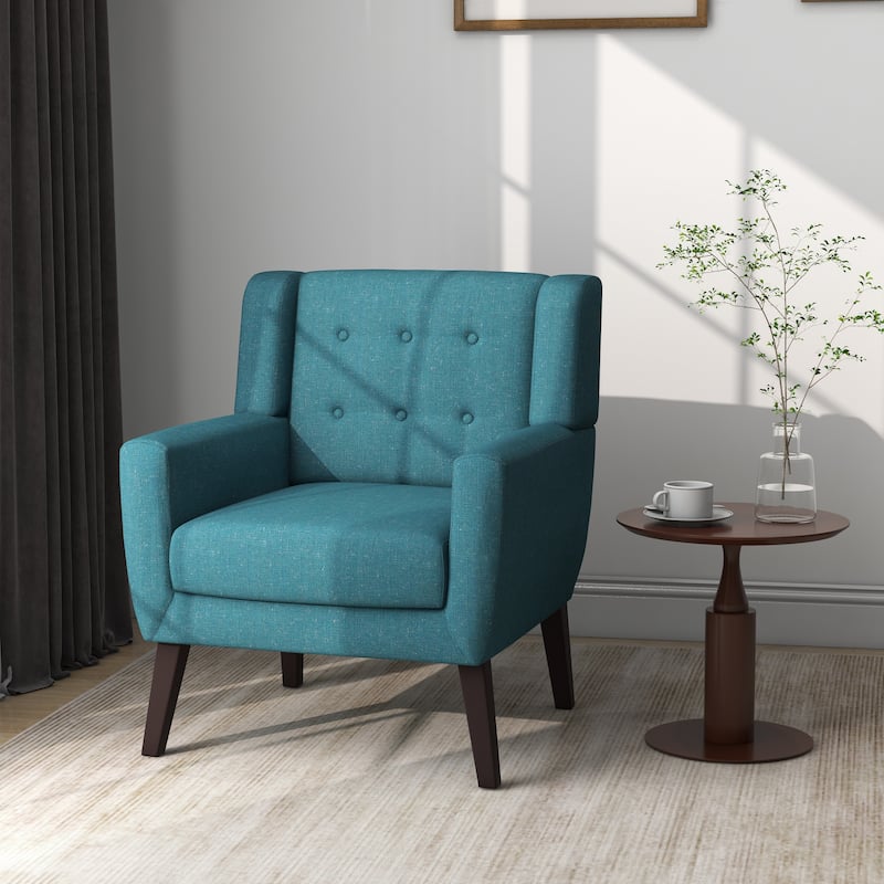 Modern Upholstered Faux Leather Tufted Armchair Linen Accent Chairs
