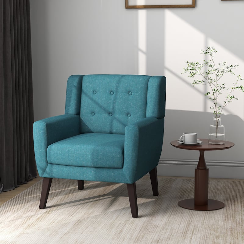 Modern Cotton Linen Upholstered Armchair Tufted Accent Chair