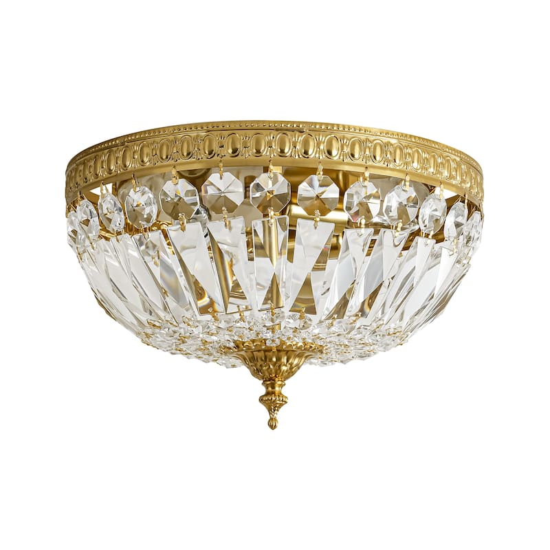 13 in. Industrial Vintage Brushed Brass Cone Crystal Flush Mount - 12.9 in. W x 8.07 in. H