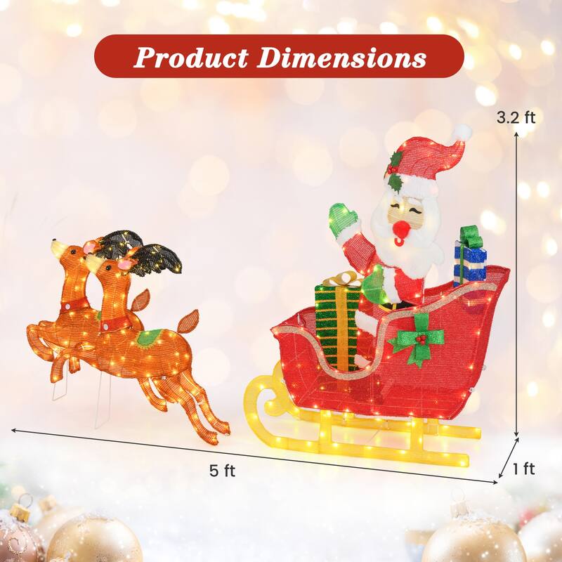 Gymax Lighted Christmas Santa Claus w/ Reindeer LED Lights 12 Ground - Multi - See Details