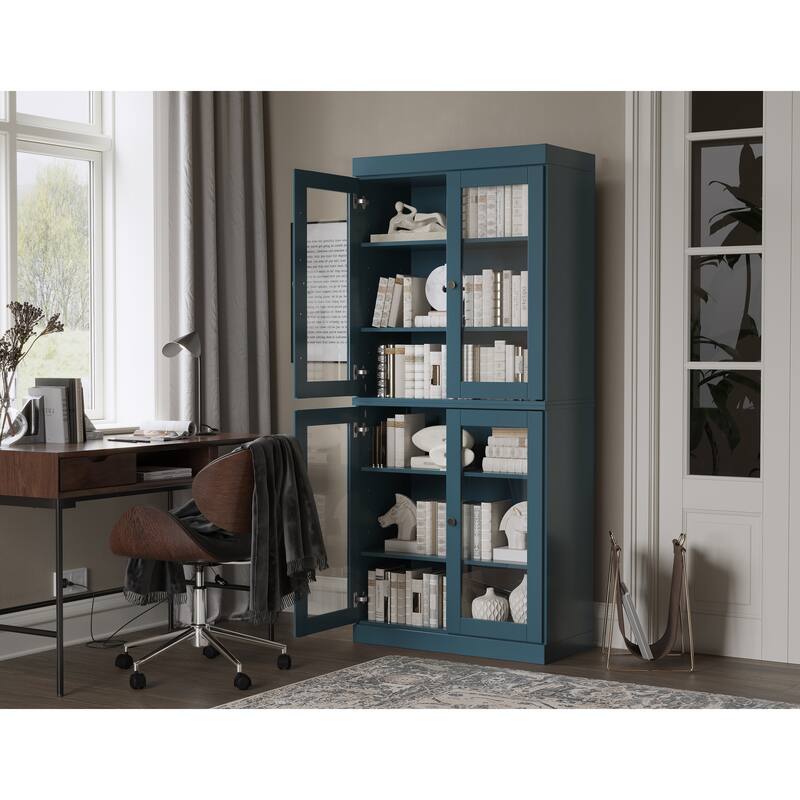 Palace Imports Solid Wood 6-Shelf Bookcase, Clear Glass Doors, Adjustable Shelves