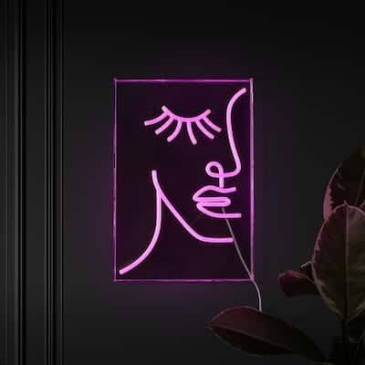Half-Face 10.3" X 15" Contemporary Glam Acrylic Box USB Operated LED Neon Light, Pink by JONATHAN Y - 10.3" X 15"
