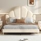 preview thumbnail 1 of 14, Queen Size Velvet Upholstered Platform Bed with Petal Shaped Headboard Beige - Queen