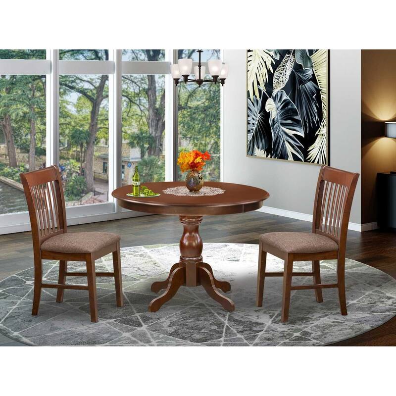 3-Piece Mahogany Finish Solid Wood Top - Dining Room Set - Seats 4