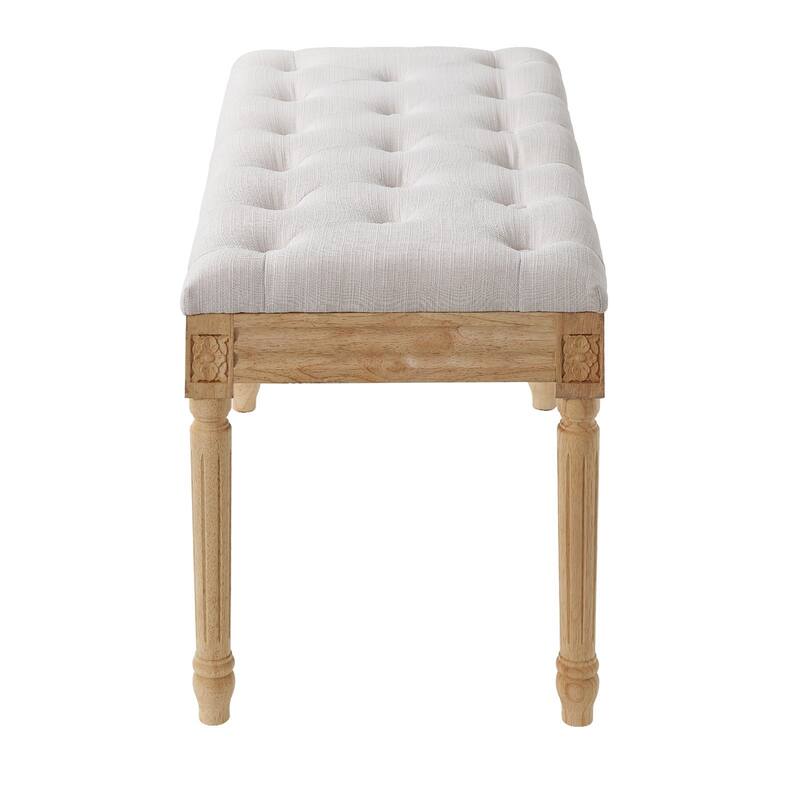 Upholstered Ottoman Bench with Tufted Cushion and Wood Legs - 31.5 x 15.75 x 18.89 inch