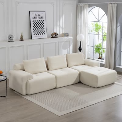 Corduroy Modular Sleeper Sofa Bed with Ottoman, L-shaped Sectional Couches for Living Room with Memory Foam and Steel Frame