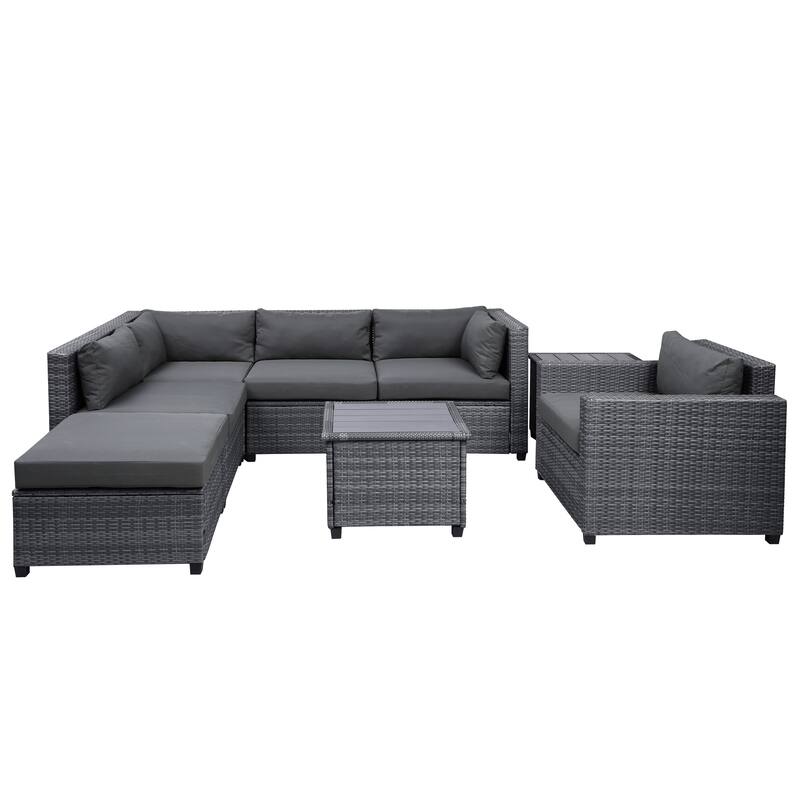 8 Piece Rattan Sectional Seating Group with Removable Zippered Cushion