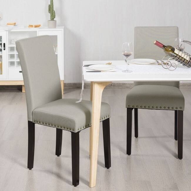 Set of 2 Fabric Upholstered Dining Chairs with Nailhead