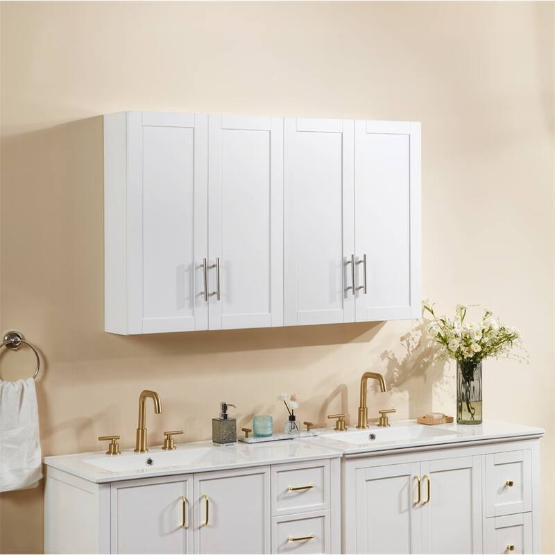 Wood Hanging Cabinet with Doors and Shelves