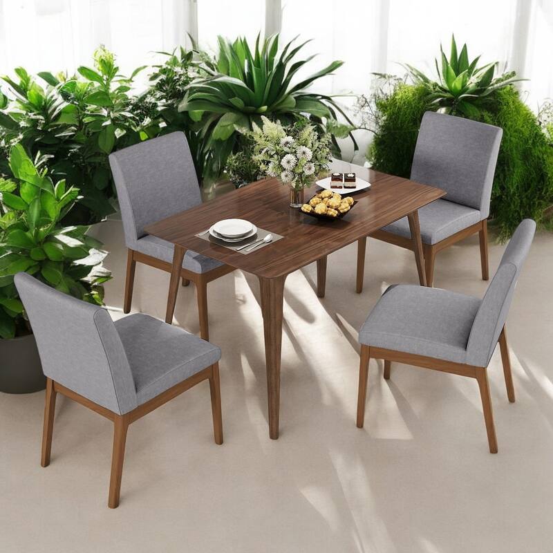 Modern 5-Piece Dining Table Set with 4 Upholstered Chairs - Solid Rubberwood Frame for Small Dining Spaces and Kitchen