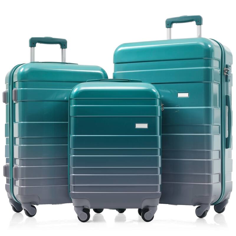 3-Piece, 20, 24, 28-Inch Modern Hard Shell Luggage with TSA Lock and Spinner Wheels, for Boarding Travel, Dark Green - Green