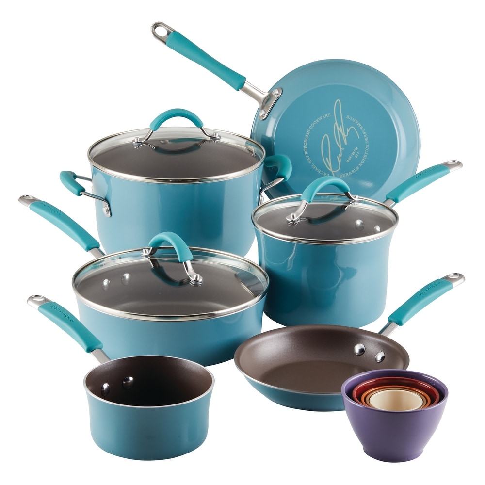 Rachael Ray Classic Brights Porcelain Enamel Nonstick Cookware Pots and Pans  Set, 14-Piece - Bed Bath & Beyond - 11639138