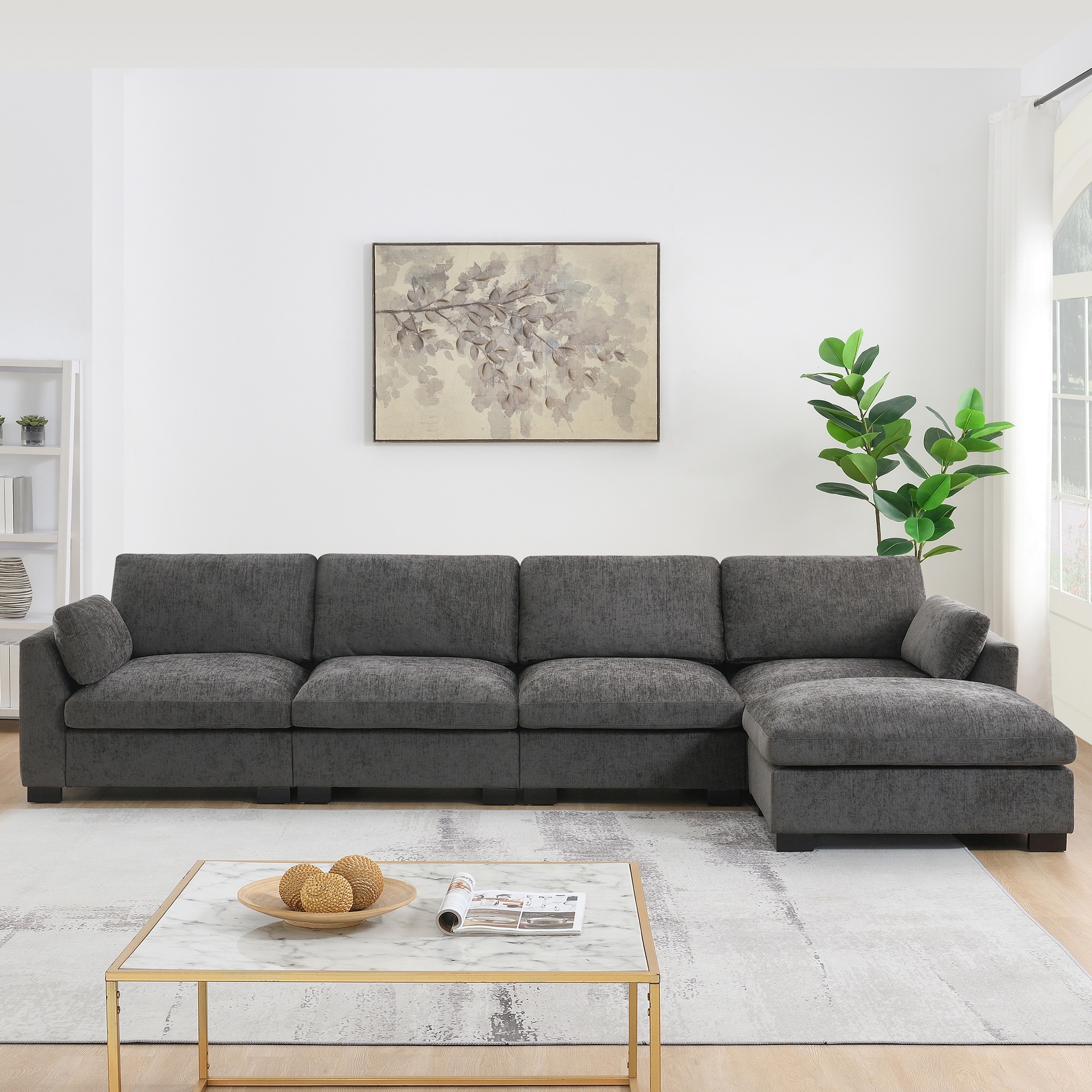 130" L Shaped 5 Seater Modular Sectional Sofa with Folding Table & USB