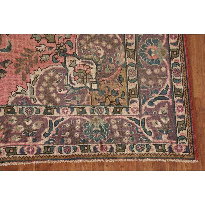 Pink Tabriz Persian Vintage Area Rug Handmade Wool Carpet - 6'8" x 9'10"