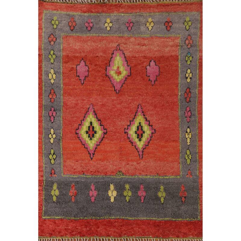 Geometric Moroccan Oriental Area Rug Hand-Knotted Wool Carpet - 7'0" x 9'7"