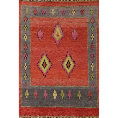 Geometric Moroccan Oriental Area Rug Hand-Knotted Wool Carpet - 7'0" x 9'7"