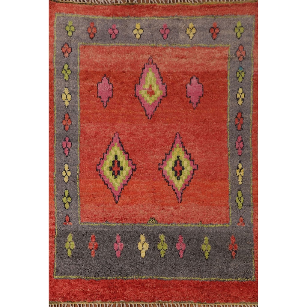 Geometric Moroccan Oriental Area Rug Hand-Knotted Wool Carpet - 7'0" x 9'7"