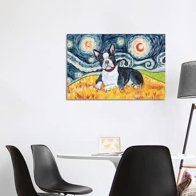 iCanvas "Boston Terrier On A Starry Night" by Gretchen Kish Serrano Canvas Print